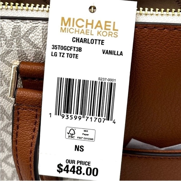 Michael Kors Large Charlotte Tote Bag Leather Vanilla - Picture 12 of 12